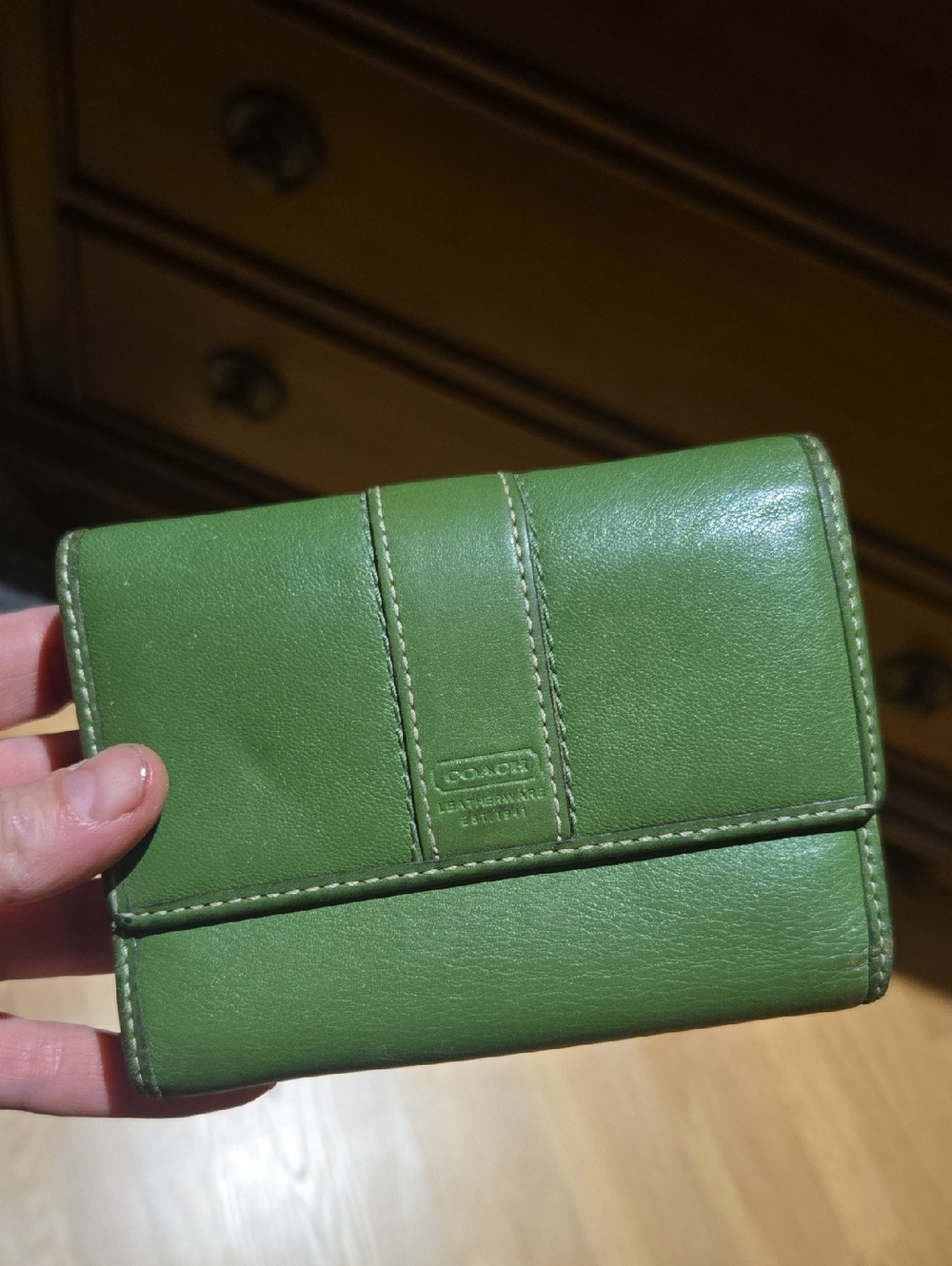 Coach Green Leather Compact Wallet